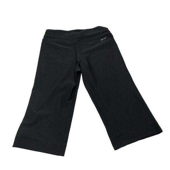 Nike Dri-Fit Wide Leg Cropped Activewear Pants Women's Medium Black Workout Pant - Picture 2 of 8